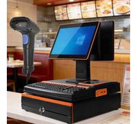 PixCy Caisse Enregistreuse Intelligente,Caisse Enregistreuse Tactile Tout, Tout-en-Un Design + 15,6" Écran Tactile LCD,Scanner + Imprimante de reçu,4G+128Go + Connexion Wi-FI Double