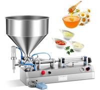 PixCy Machine de Remplissage pneumatique de liquides, remplisseuse de pâte pneumatique en Acier Inoxydable 5-1500 ML, avec trémie, remplisseuse de liquides Semi-Automatique à Une tête. 100-1000ML