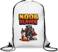 Pixel Art Dark Warrior Defeating Noob Sac de gym décontracté avec cordon de serrage Blanc