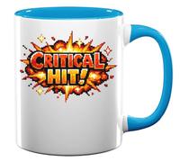 Pixel Art Explosive Critical Hit Text Tasse à thé café en céramique Bleu clair