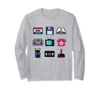 Pixel Art rétro années 80 pour Geek nostalgique du Gaming Manche Longue