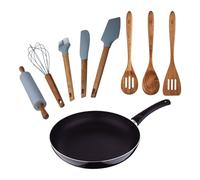 PIXEL Chef Sauce Set de Poêle Ø24 x 4,5 cm en aluminium pressé + Set de 3 ustensiles de cuisine en bois + Set de 5 ustensiles de cuisine en silicone PIXEL Chef Sauce