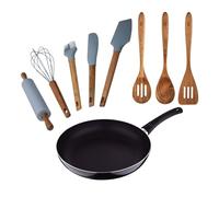 PIXEL Chef Sauce Set de poêles Ø24 x 4,5 cm en aluminium pressé + Set de 3 ustensiles de cuisine en bois + Set de 5 ustensiles de cuisine en silicone PIXEL Chef Sauce