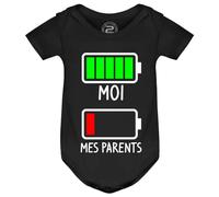 PIXEL EVOLUTION Body BATTERIE FAIBLE - MOI ET MES PARENTS Body bébé - Body humoristique et rigolo - idée cadeau naissance - taille 9 mois - Noir