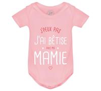 PIXEL EVOLUTION Body J'peux pas j'ai bêtise avec ma Mamie préféré Body bébé - Body humoristique et rigolo - idée cadeau naissance - taille 6 mois - Rose