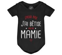 PIXEL EVOLUTION Body J'peux pas j'ai bêtise avec ma Mamie préféré Body bébé - Body humoristique et rigolo - idée cadeau naissance - taille 6 mois - Noir