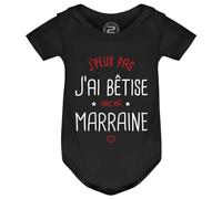 PIXEL EVOLUTION Body J'peux pas j'ai bêtise avec ma Marraine préféré Body bébé - Body humoristique et rigolo - idée cadeau naissance - taille 18 mois - Noir
