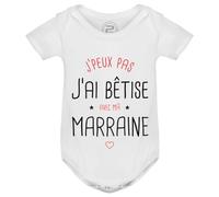 PIXEL EVOLUTION Body J'peux pas j'ai bêtise avec ma Marraine préféré Body bébé - Body humoristique et rigolo - idée cadeau naissance - taille 18 mois - Blanc