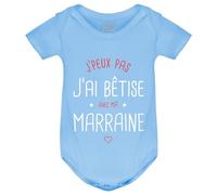 PIXEL EVOLUTION Body J'peux pas j'ai bêtise avec ma Marraine préféré Body bébé - Body humoristique et rigolo - idée cadeau naissance - taille 9 mois - Bleu ciel