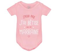 PIXEL EVOLUTION Body J'peux pas j'ai bêtise avec ma Marraine préféré Body bébé - Body humoristique et rigolo - idée cadeau naissance - taille 12 mois - Rose