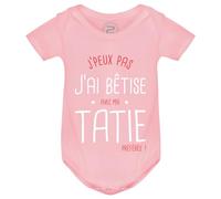 PIXEL EVOLUTION Body J'peux pas j'ai bêtise avec ma Tatie préféré Body bébé - Body humoristique et rigolo - idée cadeau naissance - taille 18 mois - Rose