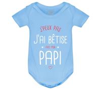 PIXEL EVOLUTION Body J'peux pas j'ai bêtise avec mon Papi préféré Body bébé - Body humoristique et rigolo - idée cadeau naissance - taille 9 mois - Bleu ciel