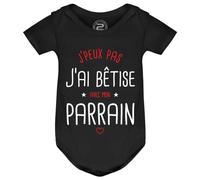 PIXEL EVOLUTION Body J'peux pas j'ai bêtise avec mon Parrain préféré Body bébé - Body humoristique et rigolo - idée cadeau naissance - taille 18 mois - Noir