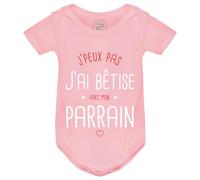 PIXEL EVOLUTION Body J'peux pas j'ai bêtise avec mon Parrain préféré Body bébé - Body humoristique et rigolo - idée cadeau naissance - taille 12 mois - Rose