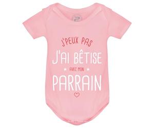 PIXEL EVOLUTION Body J'peux pas j'ai bêtise avec mon Parrain préféré Body bébé - Body humoristique et rigolo - idée cadeau naissance - taille 12 mois - Rose
