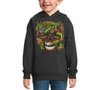 PIXEL EVOLUTION Sweat à Capuche Crane ET Dragon - Tête de Mort avec Un Dragon Vert Enfant - Taille 12 Ans - Noir