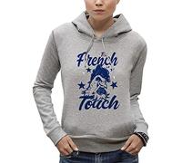 PIXEL EVOLUTION Sweat à Capuche The French Touch - Coq Bleu Blanc Rouge Femme - Taille S - Gris Chiné