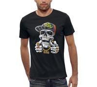 PIXEL EVOLUTION T-Shirt Crane Hip HOP - Tête de Mort avec Une Casquette Homme - Taille XL - Noir