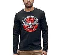 PIXEL EVOLUTION T-Shirt Manches Longues Bikers - Crane Piston et Ailes d'ange - American Custom Homme - Taille 3XL - Noir