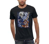 PIXEL EVOLUTION T-Shirt Squelette Guitariste - Hard Rock Metal Homme - Taille XS - Noir