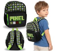 Pixel Game Sac à dos noir et vert pour garçon, petit sac à dos de maternelle, les voyages 26x23x9 cm