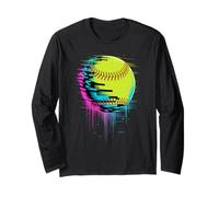 Pixel Glitch Art Softball Manche Longue