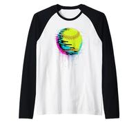 Pixel Glitch Art Softball Manche Raglan