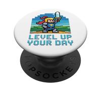 Pixel Hero Retro Graphic - Level Up Your Day Classic Gamer A PopSockets PopGrip Adhésif