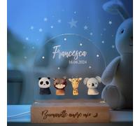 Pixel® Lampe personnalisée avec nom - Veilleuse pour enfants avec animaux - Idée cadeau naissance, baptême, anniversaire - Cadeau de Noël pour bébés (Jungle)