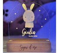 Pixel® Lampe personnalisée avec nom - Veilleuse pour enfants avec animaux - Idée cadeau naissance, baptême, anniversaire - Cadeau de Noël pour bébés (Lapin)