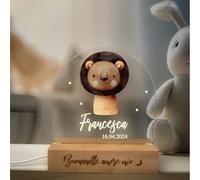 Pixel® Lampe personnalisée avec nom - Veilleuse pour enfants avec animaux - Idée cadeau naissance, baptême, anniversaire - Cadeau de Noël pour bébés (Lion)