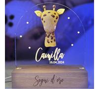 Pixel® Lampe personnalisée avec nom - Veilleuse pour enfants avec animaux - Idée cadeau naissance, baptême, anniversaire - Cadeau de Noël pour bébés (Girafe)