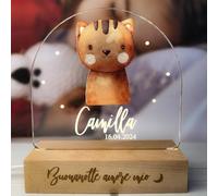 Pixel® Lampe personnalisée avec nom - Veilleuse pour enfants avec animaux - Idée cadeau naissance, baptême, anniversaire - Cadeau de Noël pour bébés (Chat)