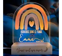 Pixel® Lampe personnalisée avec nom - Veilleuse pour enfants avec animaux - Idée cadeau naissance, baptême, anniversaire - Cadeau de Noël pour bébés (Arc-en-ciel)