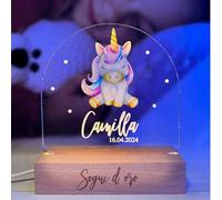 Pixel® Lampe personnalisée avec nom - Veilleuse pour enfants avec animaux - Idée cadeau naissance, baptême, anniversaire - Cadeau de Noël pour bébés (Licorne)