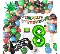 Pixel Lot de 81 ballons décoratifs d'anniversaire pour enfants de 8 ans, avec bannière Happy Birthday, ballons gonflables, jeu de ballons, décoration d'anniversaire pour garçons et enfants