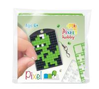Pixel P23109 - Médaillon mosaïque Dino, Porte-clés pour Enfants à décorer soi-même, système d'enfichage très Facile, sans Repassage ni Collage, tesselles en bioplastique