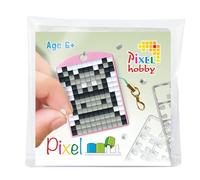 Pixel P23126 Médaillon en mosaïque hippopotame, porte-clés pour enfants, à personnaliser, système d'emboîtement facile, sans repassage ni collage, pierres en bioplastique