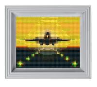 Pixel P31212 Mosaïque Emballage cadeau Atterrissage d'avion, image pixel avec cadre, système d'assemblage très facile, sans repassage ni collage, tesselles en bioplastique