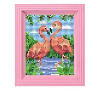 Pixel P31442 Mosaïque Emballage cadeau Flamingos, image pixel avec cadre, système d'enfichage très facile, sans repassage ni collage, tesselles en bioplastique