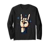 Pixel Rock Horn Hands - 8 Bits Retro Metal Geste Manche Longue