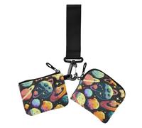 Pixel Style Cosmic Planet Lot de 2 porte-monnaie pour femme avec poche zippée, Planète cosmique style pixel, 1 size, Décontracté