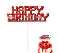 Pixel Style Décoration Gâteau Anniversaire, Rouge Boom Happy Birthday Décorations Gâteau Blocs Jeu Vidéo Thème Piques Gâteaux Décor pour Garçons Filles Joueurs Anniversaires Mignon Fête