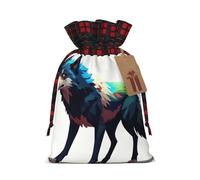 Pixel Wolf Sacs cadeaux de Noël pour décorations de fête de Noël, 21 x 30 cm, sacs cadeaux en toile de jute avec cordon de serrage