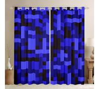 Pixelated Blocks Rideaux de fenêtre pour enfants, motif camouflage militaire, mineurs, gamer, chambre d'enfant, salle de jeux, rideaux de fenêtre en patchwork à grille géométrique, noir, bleu foncé, 2