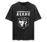 Pixelated Jetstream Schrodinger's Cat is Alive Dead Black T-Shirt Printed Tee Graphic Top for Men Unisex Shirt XL