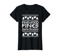 Pixelated Pines and Digital Delights Christmas IT Technician T-Shirt Graphique avec Valeur, Femme, Noir, XL