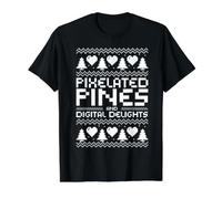 Pixelated Pines and Digital Delights Christmas IT Technician T-Shirt Graphique avec Valeur, Homme, Noir, M