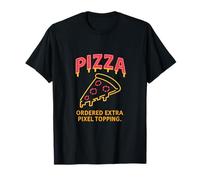 Pixelated Pizza Neon Sign Commanded Extra Pixel Topping T-Shirt