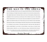 PIXELDERMA Plaque en métal avec citations de Teddy Roosevelt - The Man in the Arena - Art rétro - Pour maison, bureau, école, jardin, garage, salle de bain, cuisine - 20,3 x 30,5 cm
